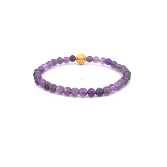 18K Gold Money Coin Ball Lucky Charm Bracelet Mini Gemstone Natural Amethyst 4mm - Picture 3 of 6